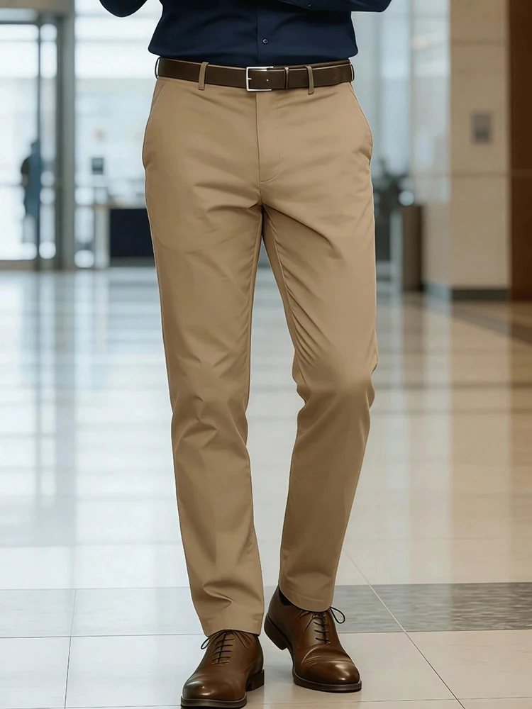Fashionable Slim Fit Straight Bottoms Vintage Solid Color Business Work Trousers Office Autumn Daily Casual Bottoms For Men