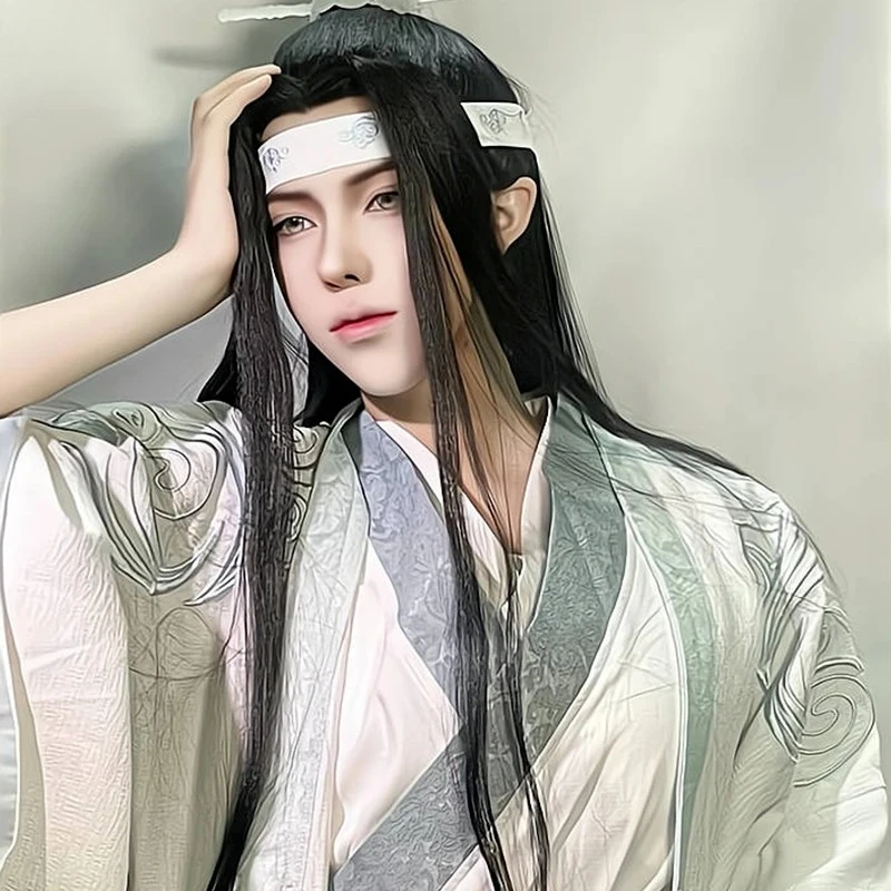 Lan Zhan Cos Kunsthaar Dämon Dao Patriarch Antikes Kostüm Held Lan Vergessen Sie glattes Haar Air Bangs Universal Comic Show Hood