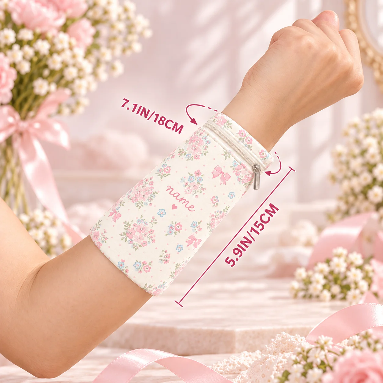 Custom Wristlet Bag Personalized Name Photo Logo Text Print Milk Silk Fabric Zipper Wristlet Pouch for Travel Shopping Daily Use