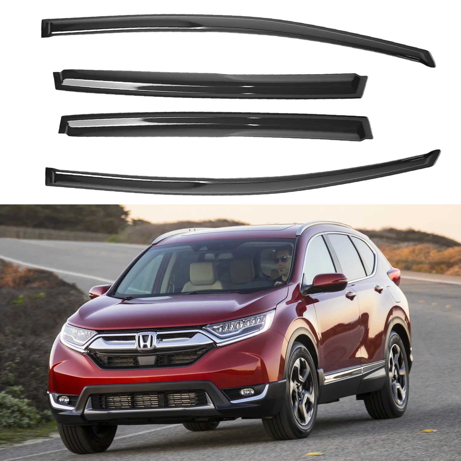 

For Honda CR-V 4-Door SUV 2012-2017 Tinted Wind Deflectors 4pcs Set with Water Channel 1.5MM Thick