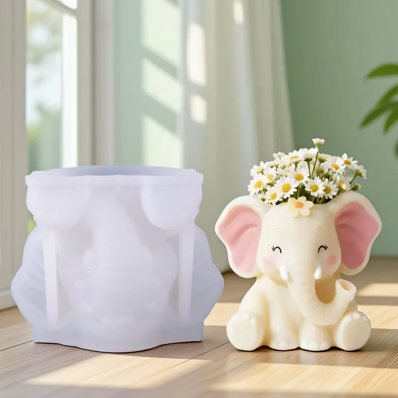 Cute Elephant Aromatherapy Candle Cup Silicone Mold DIY Handmade Concrete Gypsum Storage Box Succulent Plant Flowerpot Mold