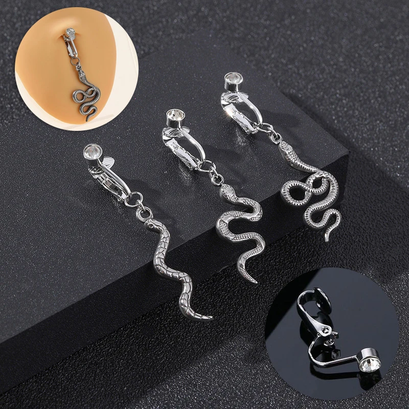 Fake Belly Snake Crystal Fake Belly Piercing Clip On Umbilical Navel Fake Pircing Cartilage Earring Clip Body Piercing Ornament