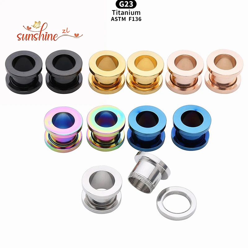 2pcs 3-16mm ASTM F-136 Titanium Pulley Ear Tunnels Plugs Black Gold Color Expander Stretcher Ear Gauges Piercing Body Jewelry