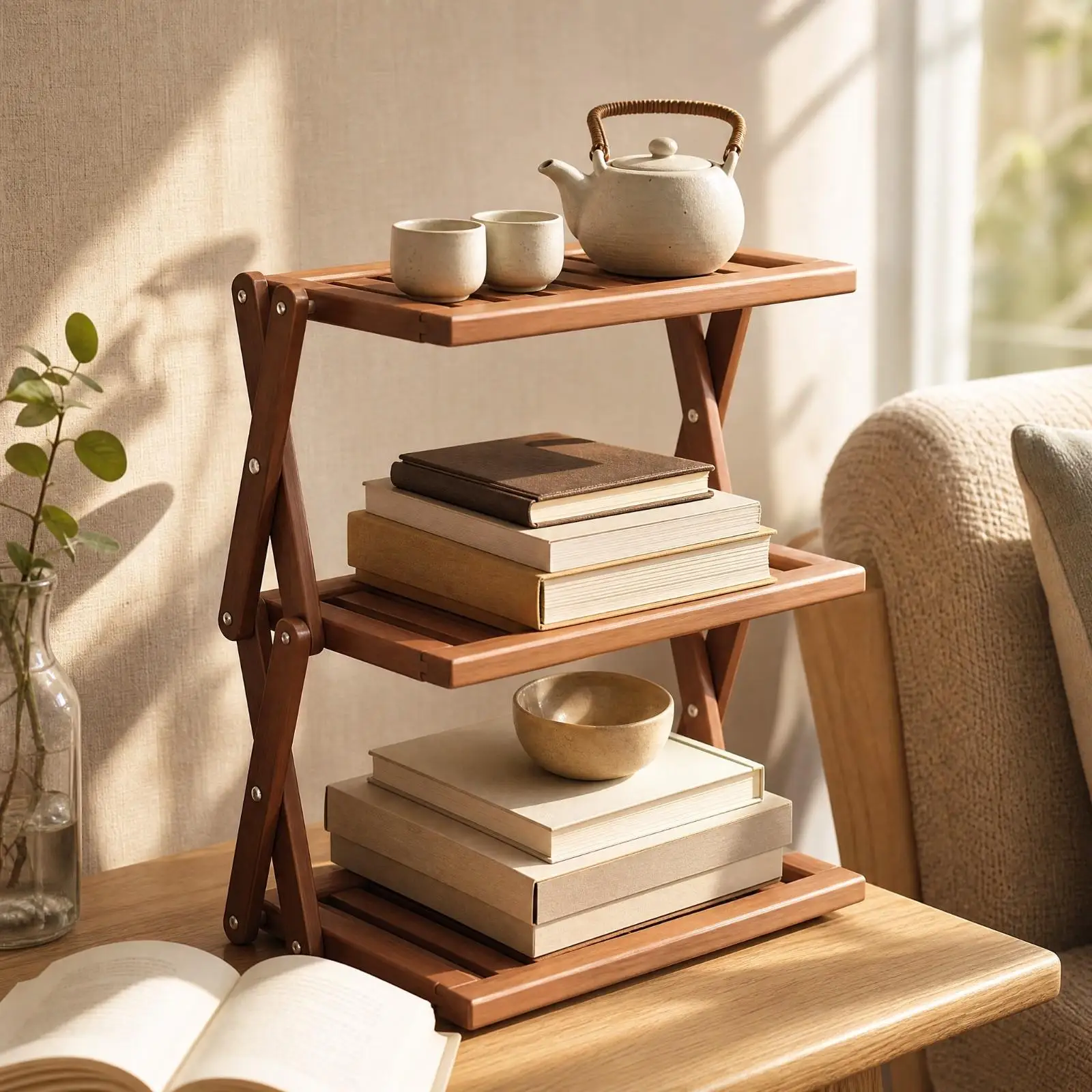 Bamboo Desktop Storage Rack Assembly Required Desktop Rack with Raised Shelf Edges Slatted Tabletop Organizer Long-Lasting