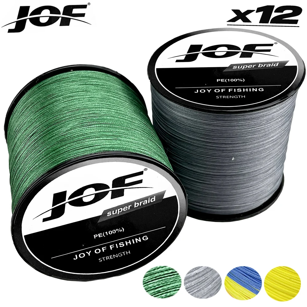 JOF 1000M 4Colors Strong PE Fishing Line 12 Strands Braided Multifilament Durable Fishing Line for Freshwater Saltwater 25-120LB