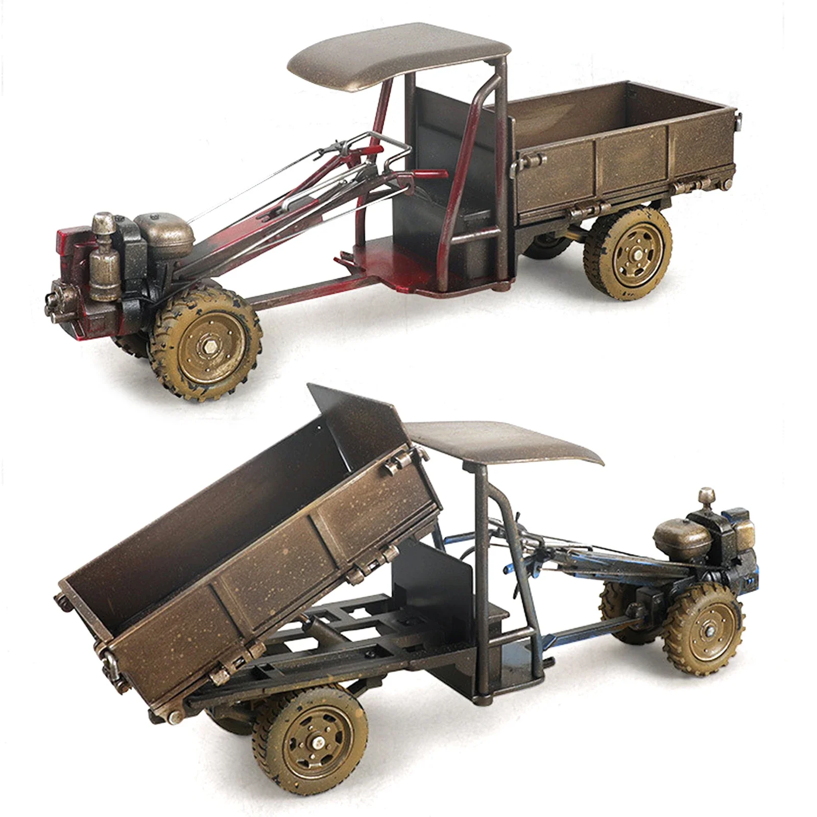 Retro hand tractor for KDW alloy model 1:16 rusted model flexible operation children's toy simulation car Nostalgic Series gifts