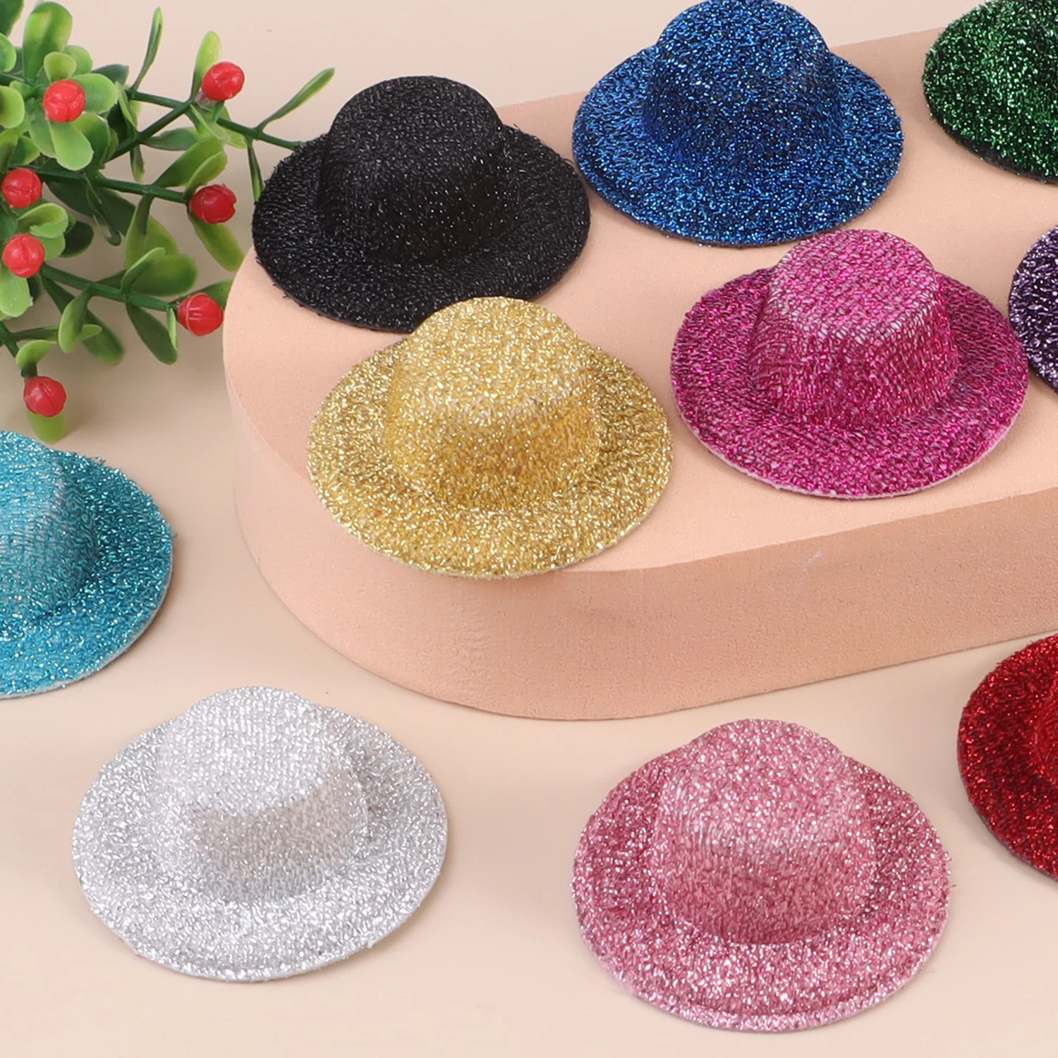 10PCS Felt Mini Hats Cute Doll Bear & Plush Toys Decorative Hats Accessory Girls Hair Ornaments Decorative Little Print Hats