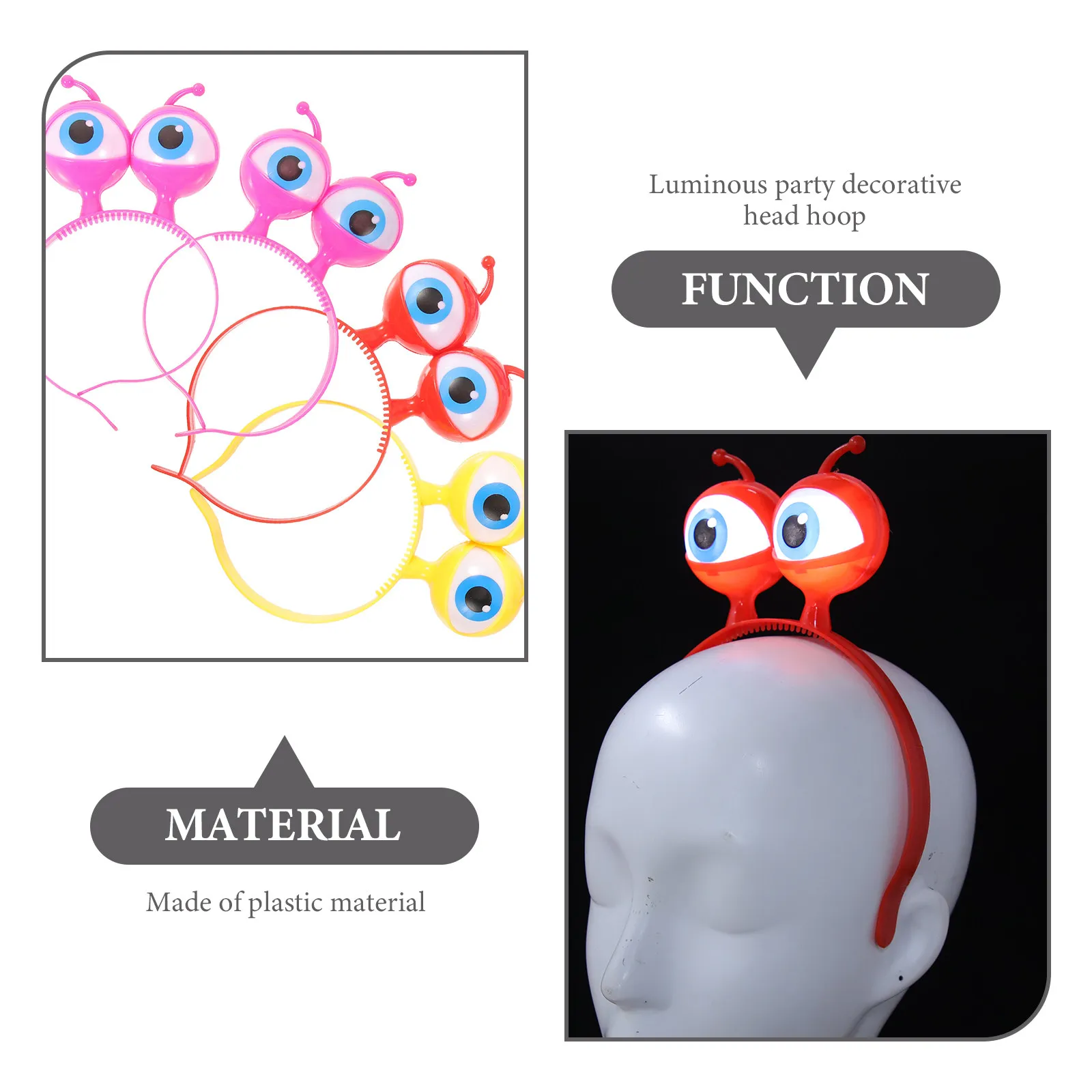 4Pcs Cartoon Big Eyes Hair Hoop for Flashing Hair Band Suitable for Party Festival Cosplay Stage Daily Wear