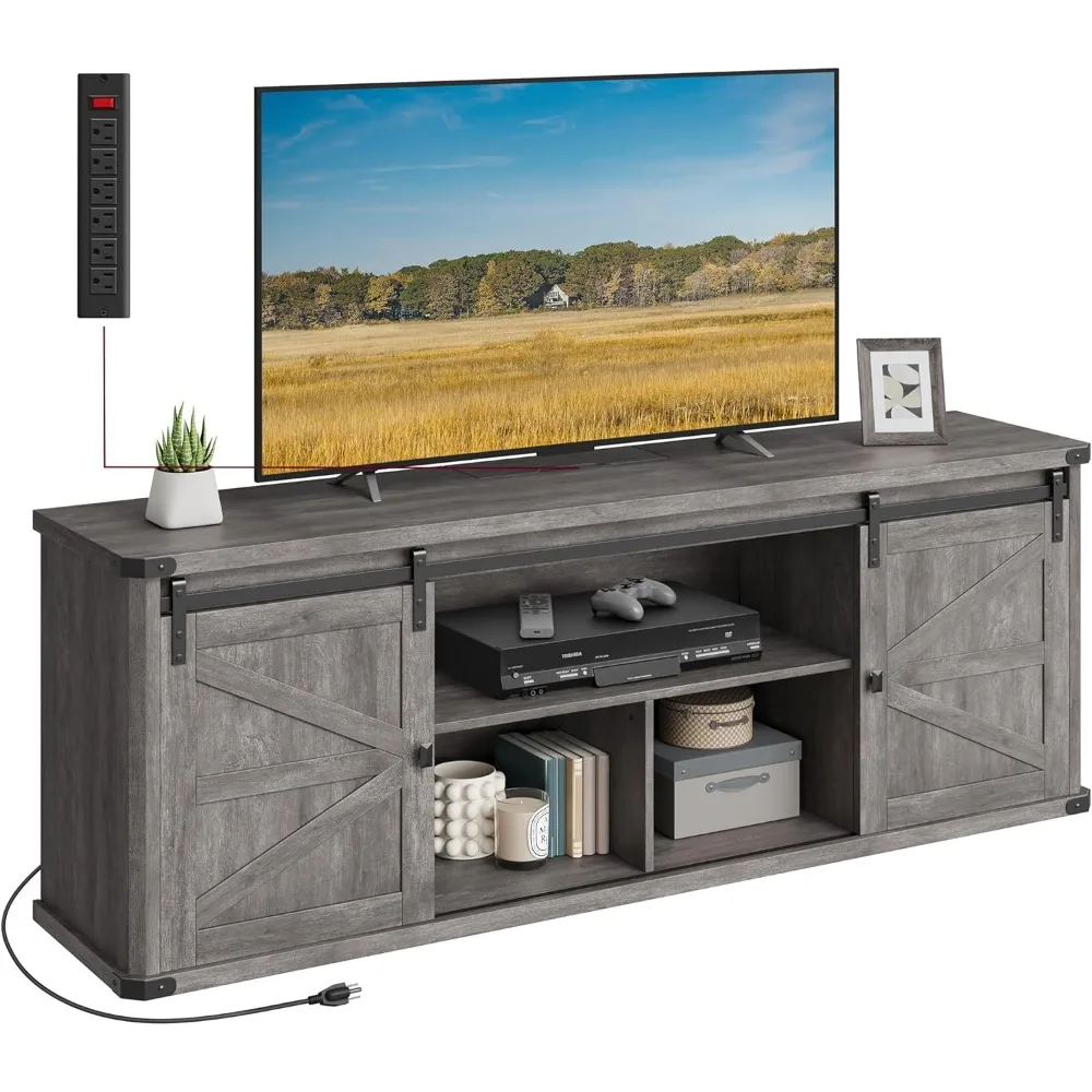 

TV Stand for TVs up to 75 Inches, Farmhouse Entertainment Center with Sliding Barn Doors, TV Console Table for Living Room, Mis