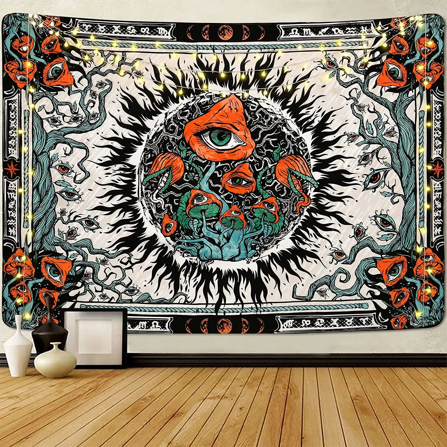 

Mushroom Tapestry Burning Sun Tapestries Hippie Eyes Tapestry Mandala Vines Tapestry Moon Phase Tapestry Wall Hanging for Room