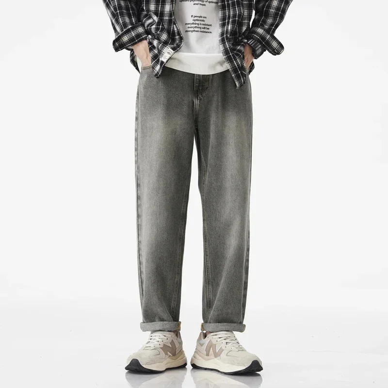 

Весенне-летние индивидуальные серо-зеленые джинсы кюлеса, мягкие делающие старые модные брендовые зауженные джинсы в стиле ретро