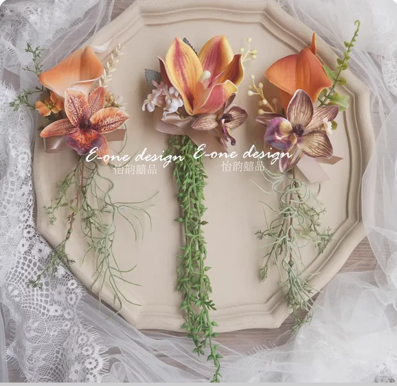 Mori orange men's suit corsage wedding photography artificial flower accessories bride and groom parents flower.