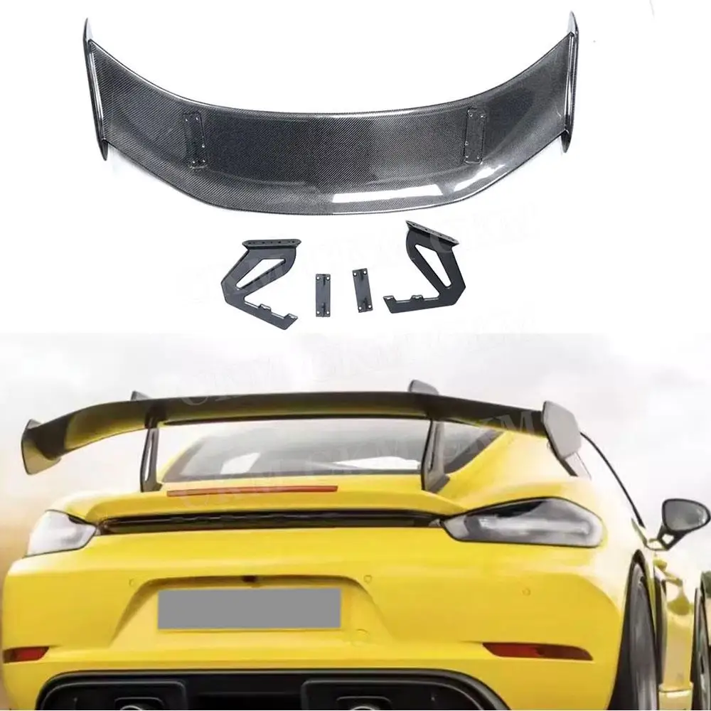 Car Rear Trunk Boot Lip Spoiler Wing Body Kits for Porsche Cayman Boxster 981 986 987 718 GT4 GTRS 2013 + FRP Black Accessories