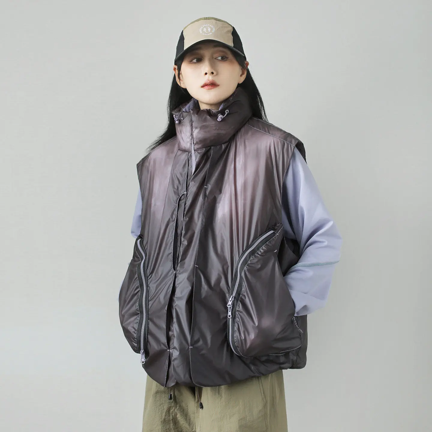 

Термовест с эффектом изменения цвета при температуре, мужской и женский, функциональный, с множеством карманов, теплый, молодежный, повседневный, на молнии