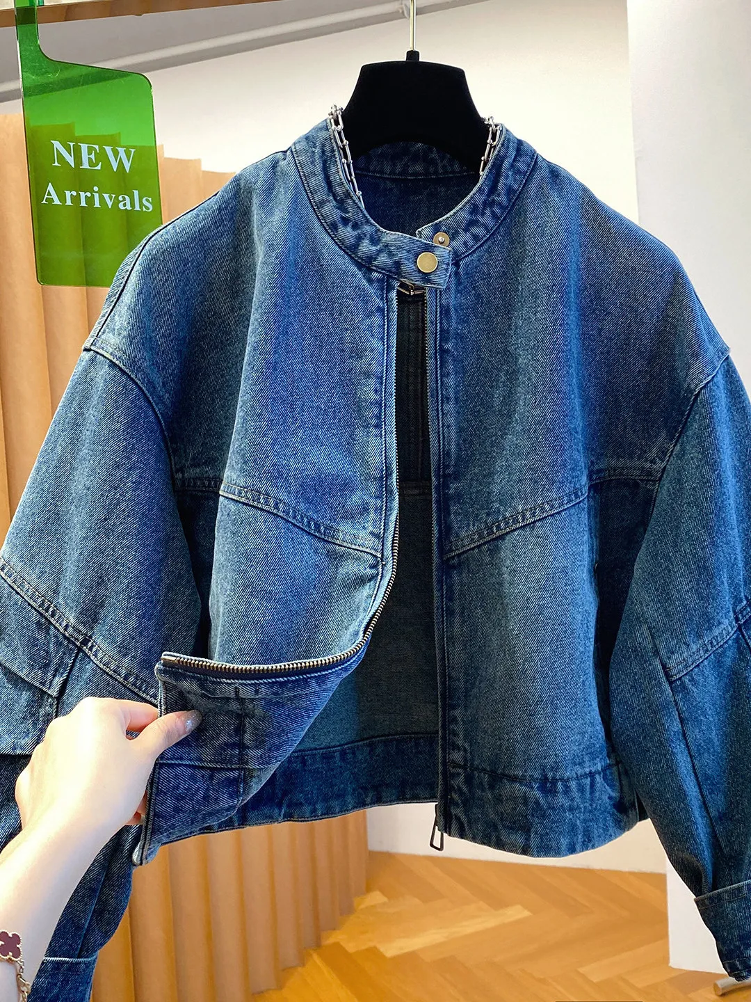 Authentic Short Denim Jacket Casual Collar Women's Top Cotton Polyester Blend Fabric Korean Style Early Autumn Fashion