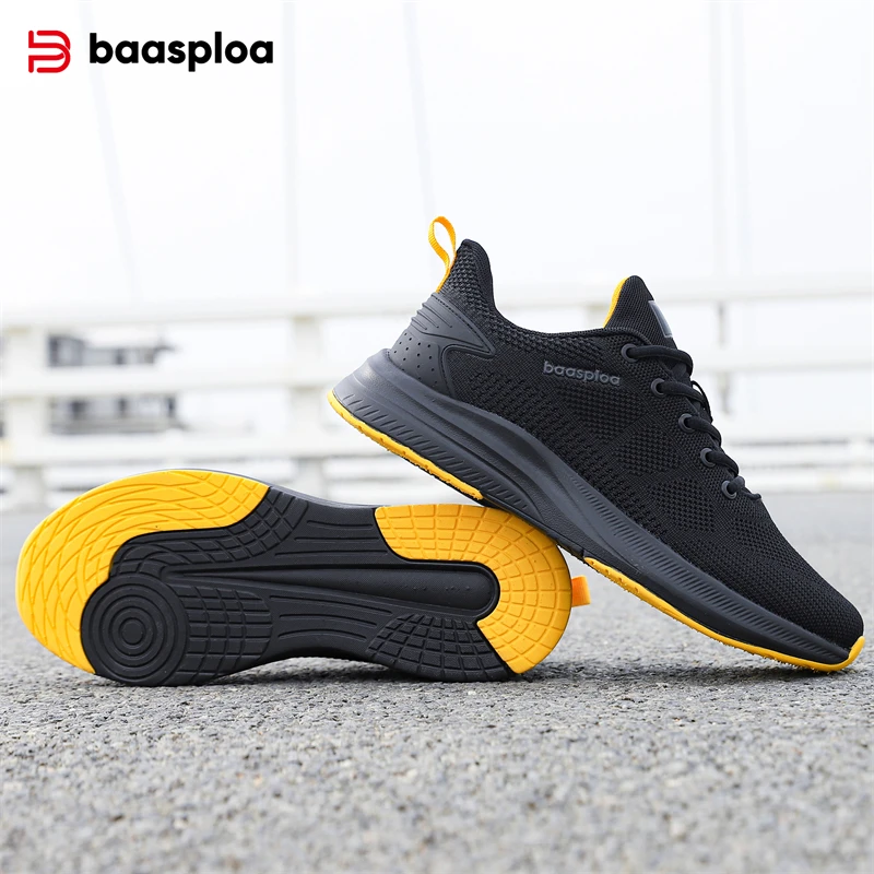 Baasploa Men Running Shoes New Mesh Breathable Casual Sneakers Male Lace-Up Comfort Lightweight Sport Shoes Non-Slip Outdoor