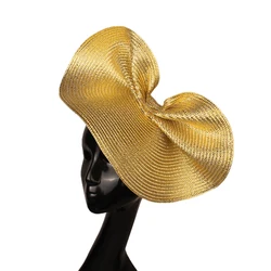 Glitter Gold Wedding Flower Party Church Tea Derby Fascinator Hat Holiday Mesh For Women Feather Fedora Pillbox Hats SYF1003