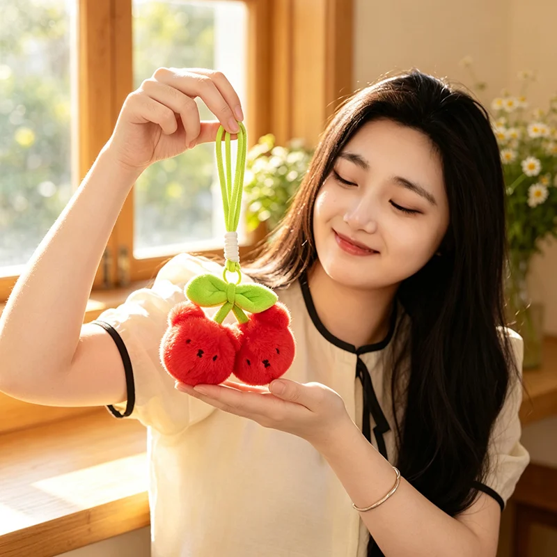 1Pc 16cm Funny a String of Cherry Bear Plush Toys Lovely Colorful Cherry Plushie Doll Nice Home Decoration Christmas Gift