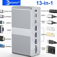 Vertical Docking Station 13-in-1 USB C Docking Station 4K HDMI-Compatible Gigabit Ethernet Adapter USB 3.0 HUB for PC Laptop