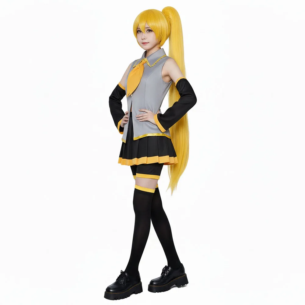 仮想催眠術師秋田ねるコスプレ衣装-v-ホーム秋田ねるレモンイエローカレッジ-jk-制服シャツベストショーツハロウィンパーティー