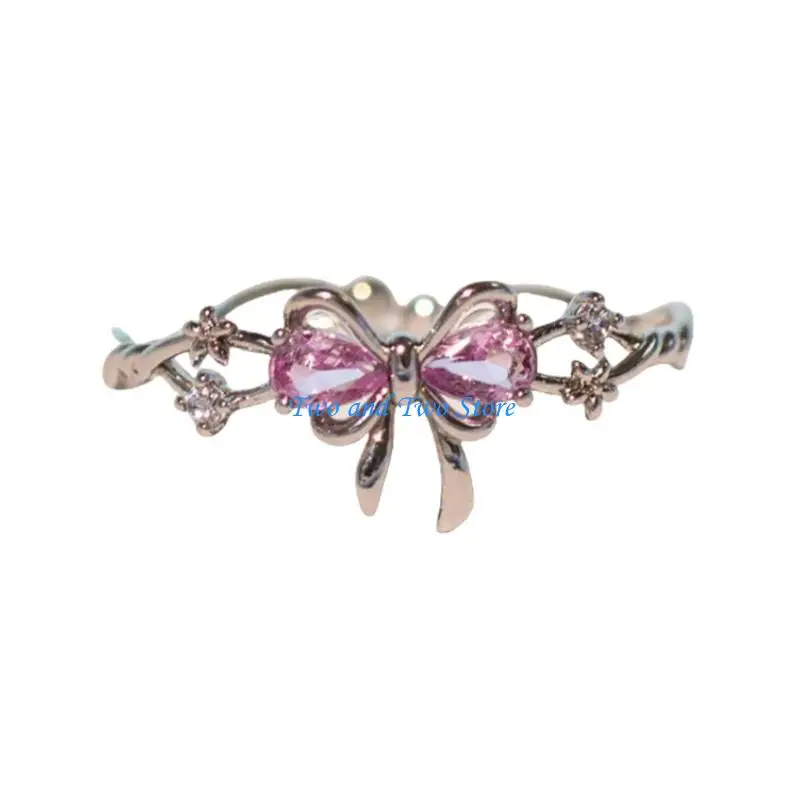 HX6F Moderne Bowknotringe Datum Schmuck Komfortable verstellbare Ringe Legierungstextur