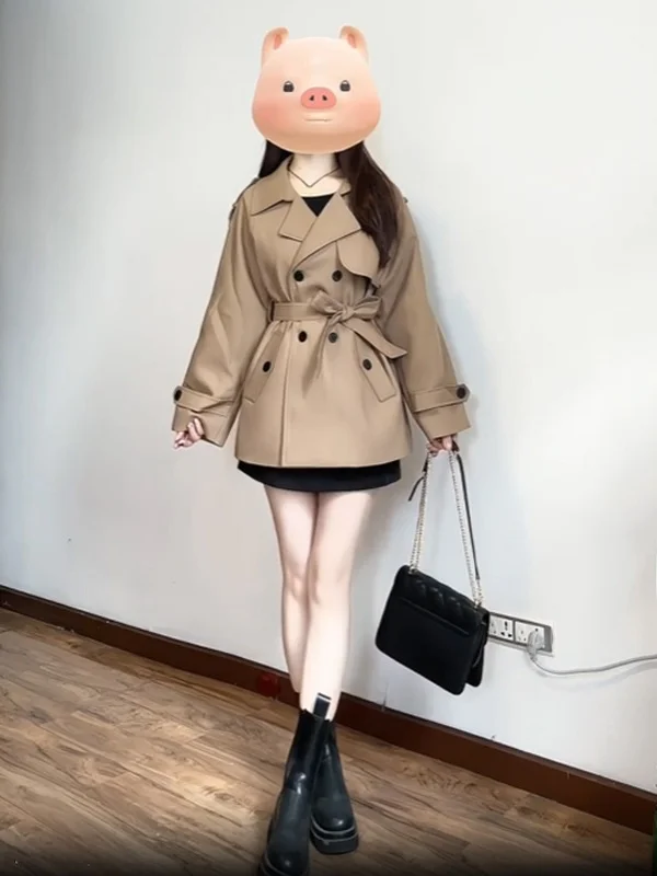 

Korean Style Casual Versatile Women's Jacket Pure Color Waist-Cinching Midi Coat Autumn New Arrival Fashionable Commute