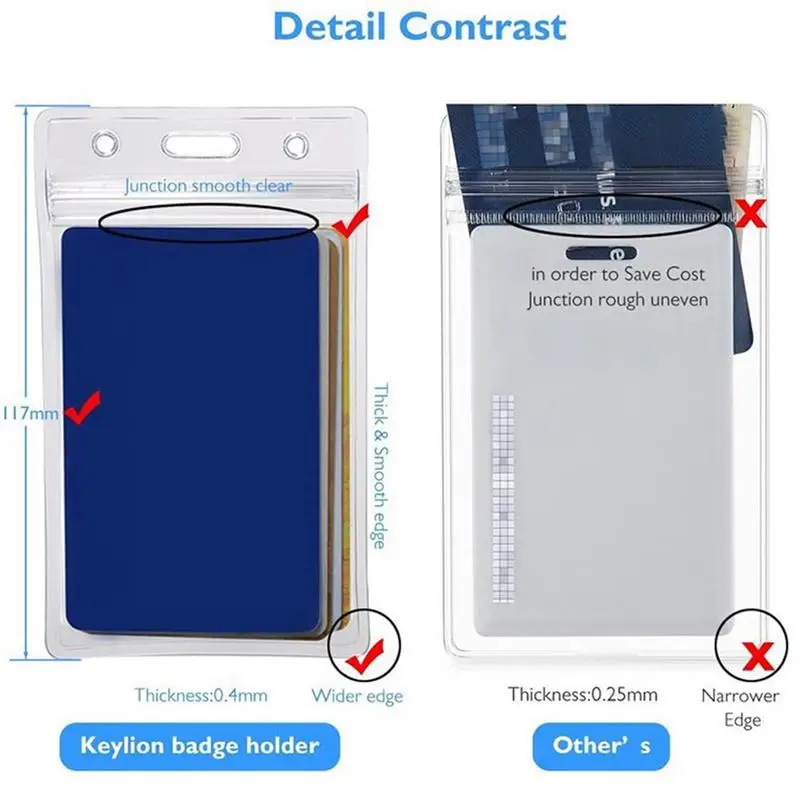 랜야드 키 체인 개폐식 카라비너 릴용 구멍이 있는 수직 배지 보호대, 투명 카드 배지 거치대, 이름표 거치대