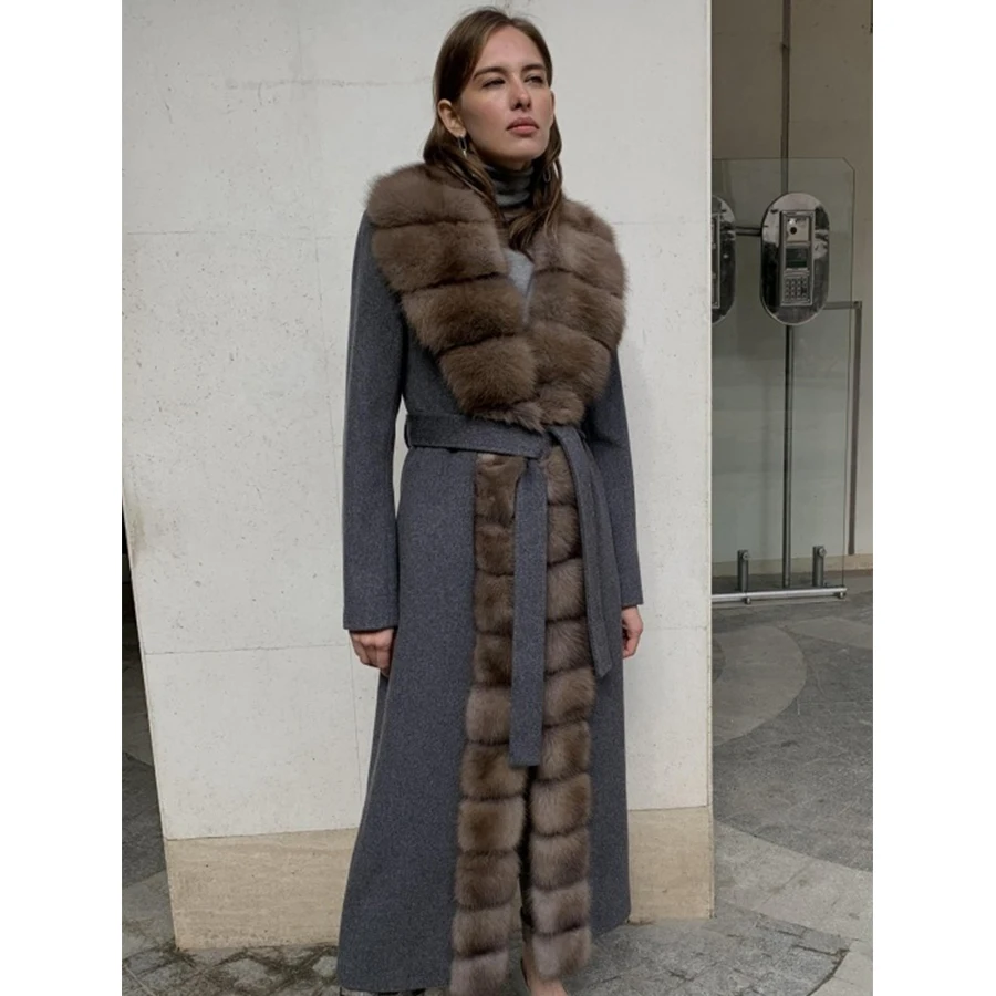 Wool Coat women Fur Coat Women Luxury Real Fur Warm Winter Jackets Natural Fox Fur Winter Cashmere