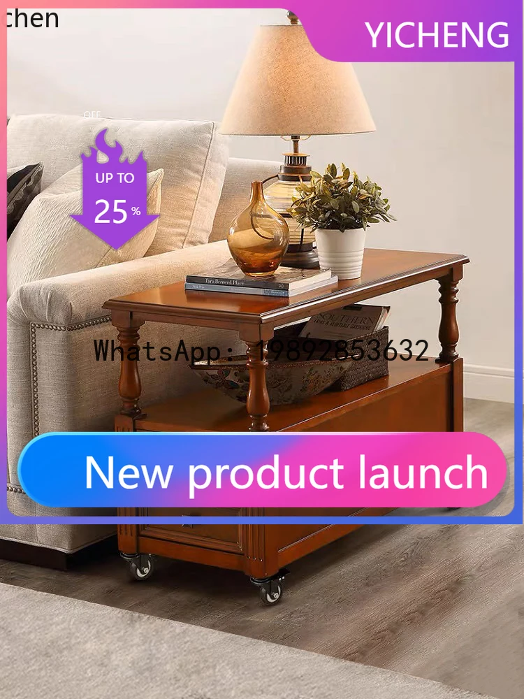 

sofa side cabinet movable sofa side table all solid wood living room coffee table cabinet