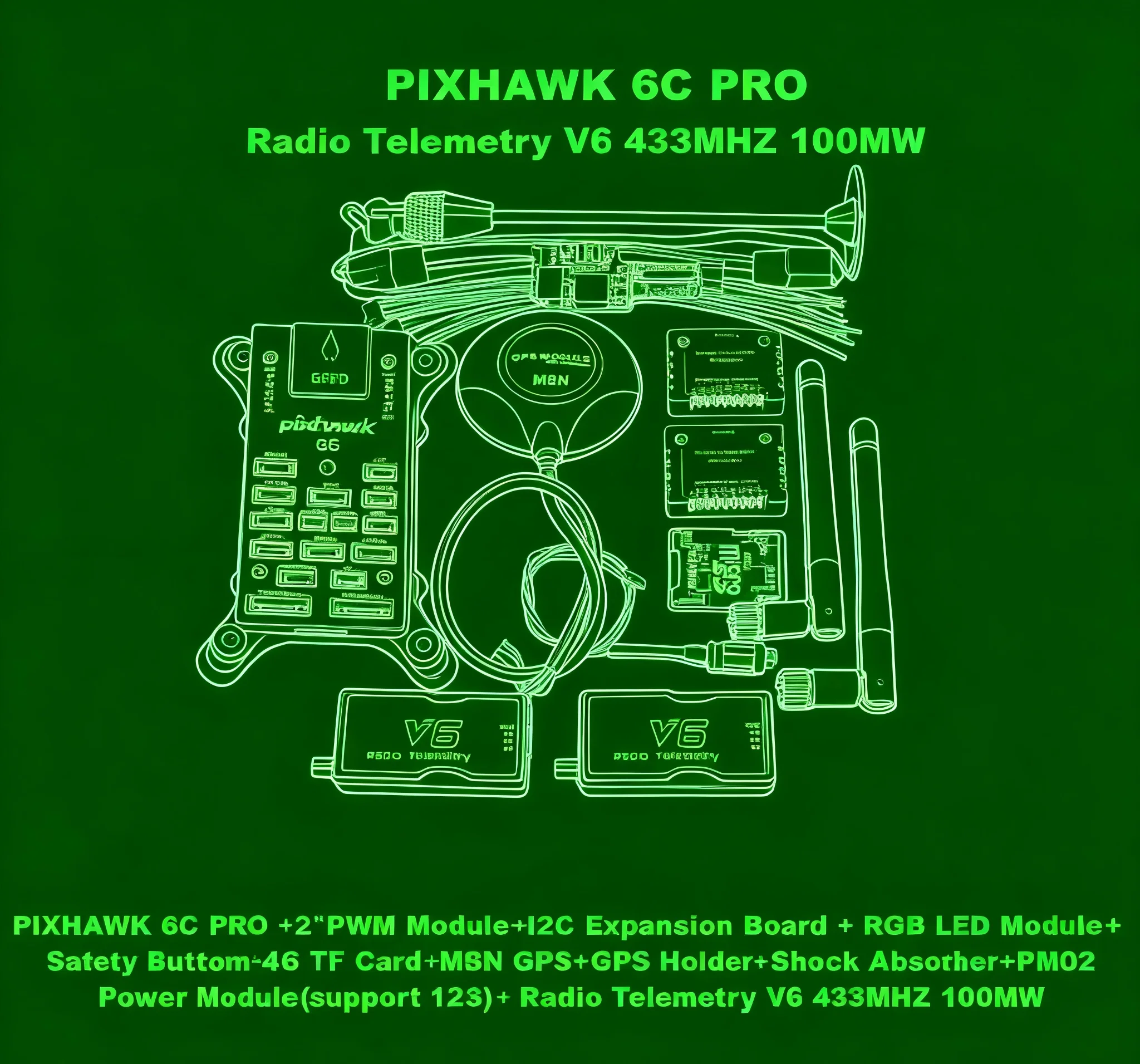 Pixhawk 6c pro escudo branco px4 32 bits controlador de vôo piloto automático com 4g sd segurança campainha embutida rádio teletria v6