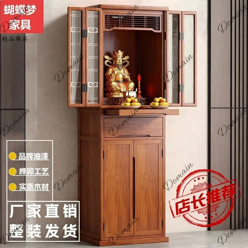 BJ Buddhist Shrine Cabinet Chinese Style Wooden Altar Table With Doors For Home Worship Buddha Guan Yin
