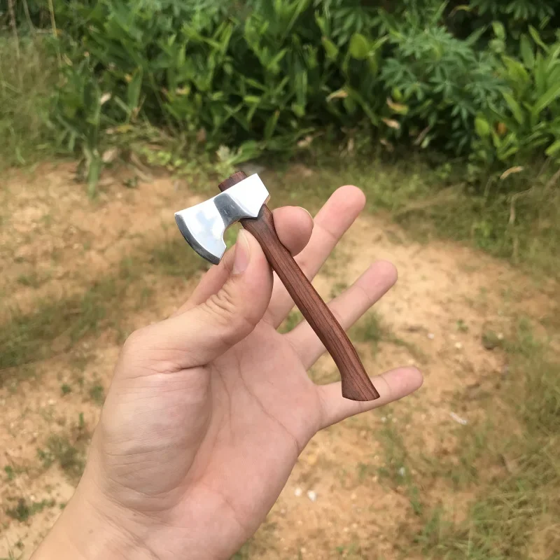 Mini Stainless Steel Axe Sharpen Wood Handle Fixed Blade Knife Outdoor Camping Utility Pocket Knife EDC Tool Survival