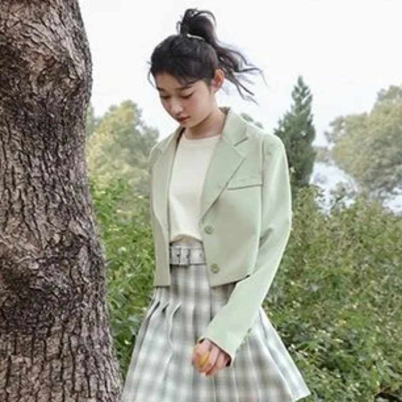 

Blazers Women Green Preppy Style Loose Casual Cropped Fashion Literary Korean Chic All-match Temperament Ins Ulzzang Sweet