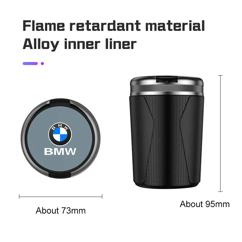 Car Ashtray With LED Light For BMW X1 X2 X3 X5 X4X6 X7 1 3 5 6 7 Series E60 E90 E70 G20 G30 G70 i7 Flame Retardant Cigarette Box view 5