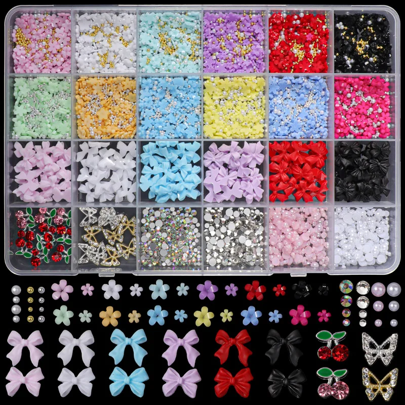 3D Bowknot Resin Nail Decorations for Manicure, Box-packed Nail Art Decoration Accessories for DIY Nails Sweet and Elegant Style