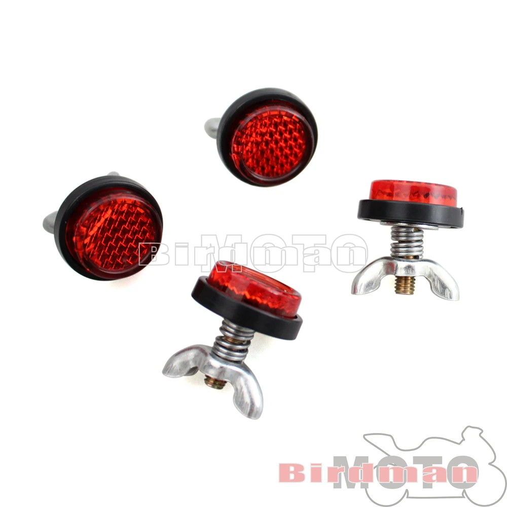 Off-road 4pc Reflective Tag Bolt Screws For Motorcycle Trunk Car Scooter Rear License Plate Warning Reflector Red Safety Lens