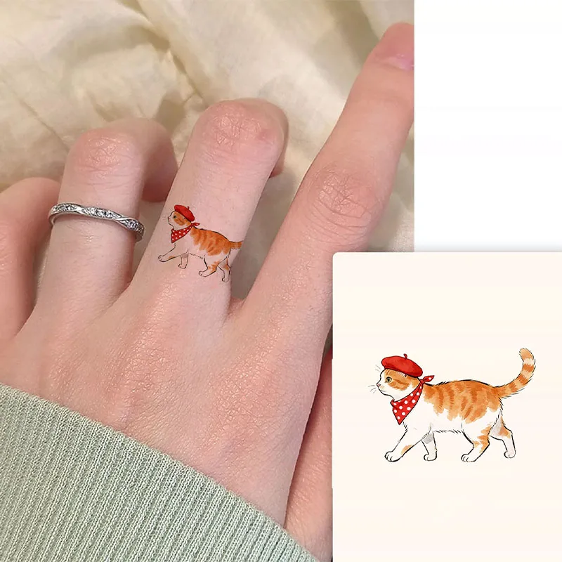 

Meow Meow Ring Finger Tattoo Stickers - Waterproof, Long-lasting, Cute Cartoon Cat Temporary Stickers - Realistic Tattoos