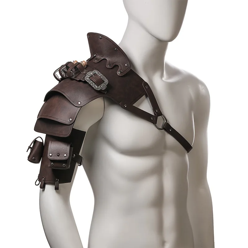 Medieval Single Shoulder Armor With Alchemy Vial Gladiator Battle Costume Steampunk Halloween Cloak Shawl Vest Cosplay Props