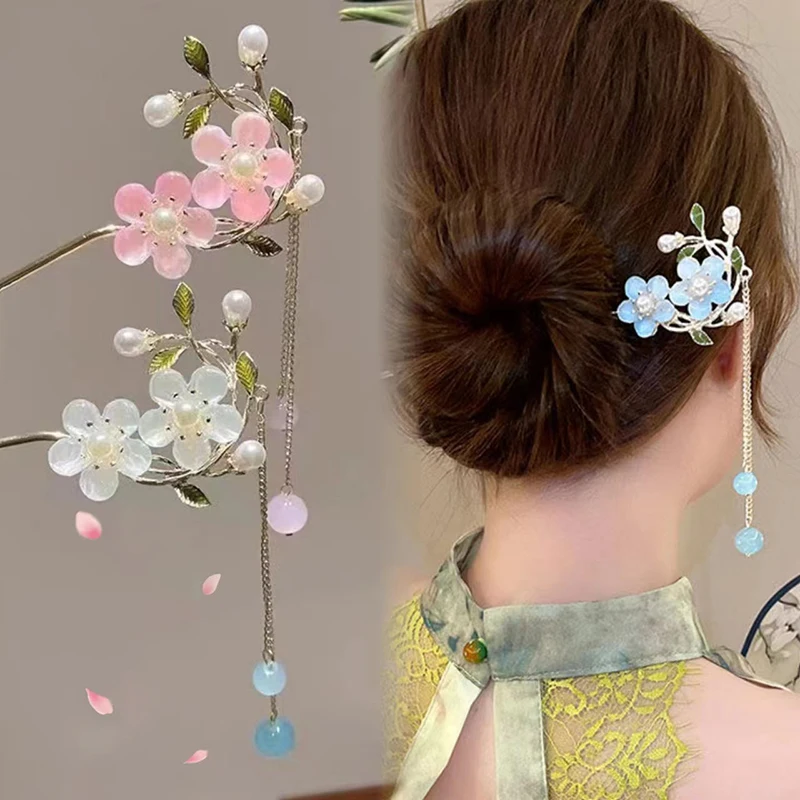 Vintage Chinese Flower Fringe Hair Sticks Fashionable Female Metal Hairpin Hair Stick Hairwear Hair Ornament Jewelry Accessories