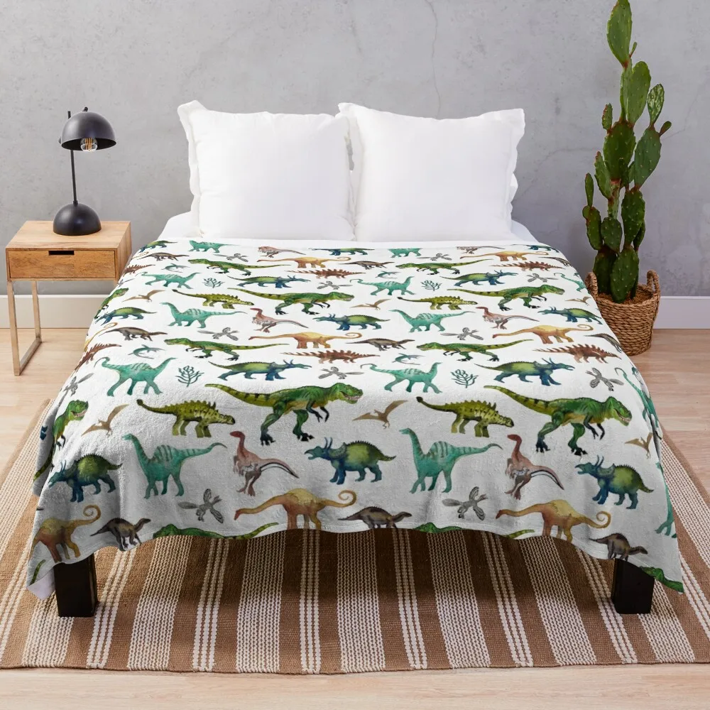 

Dinosaurs hand painted watercolor natural colours. Throw Blanket Luxury St Quilt For Decorative Sofa Kid'S Soft Beds Blankets