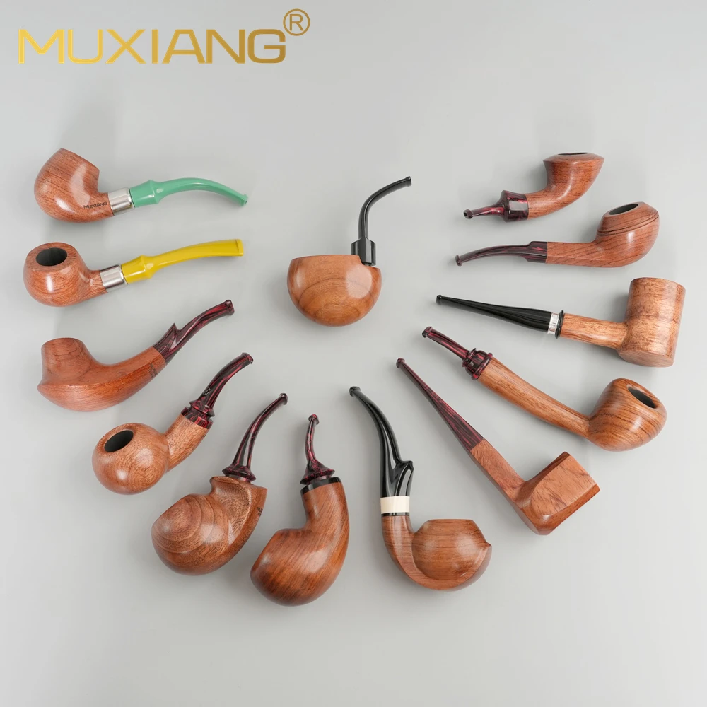 

MUXIANG Rainbow Series Tobacco Pipe Sandalwood Pipe 3/9mm Filter Solid Wood Pipe with Rainbow Colored Pipe Mouth Father Day Gift