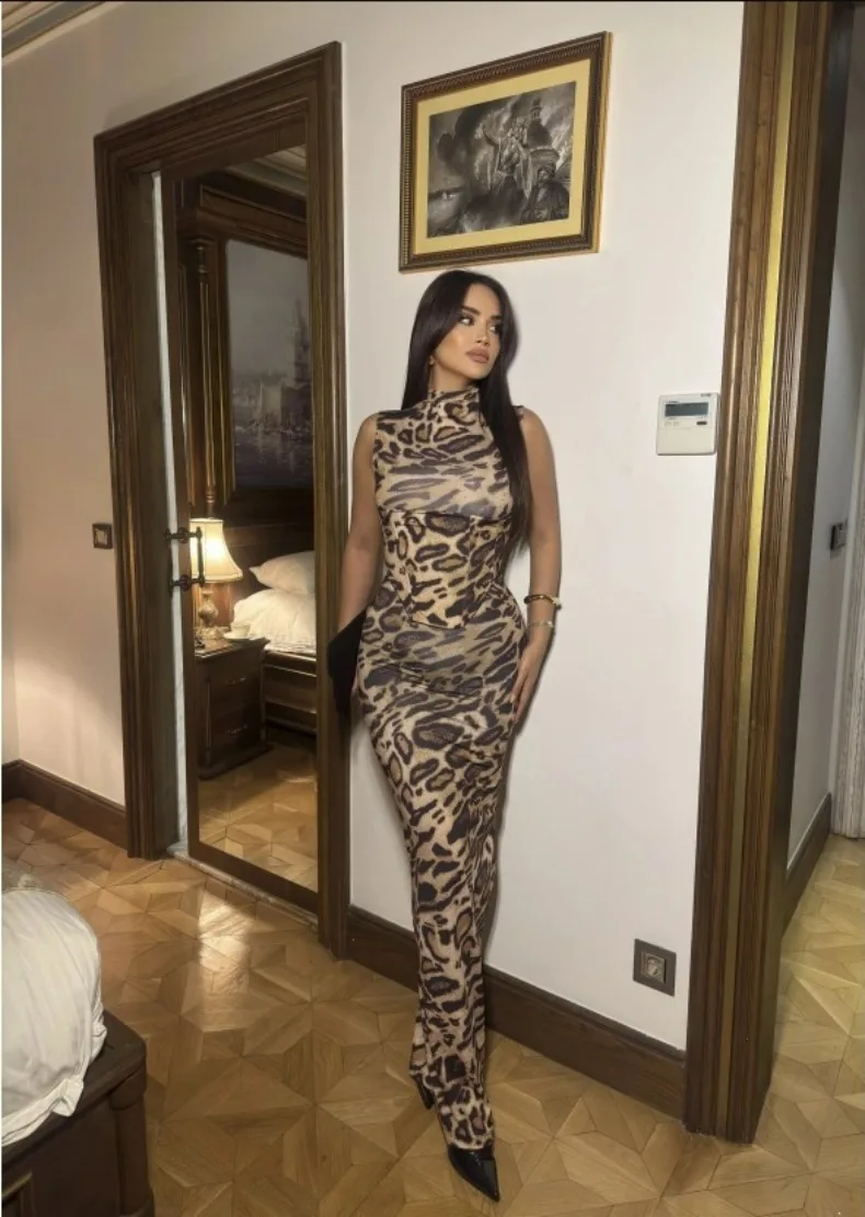 Leopardenmuster Tailliertes Slim-Fit-Kleid für Damen Zweiteiliges Set für Urlaub, Abendessen, Geburtstagsfeier Elegantes Damenkleid – Detail 15