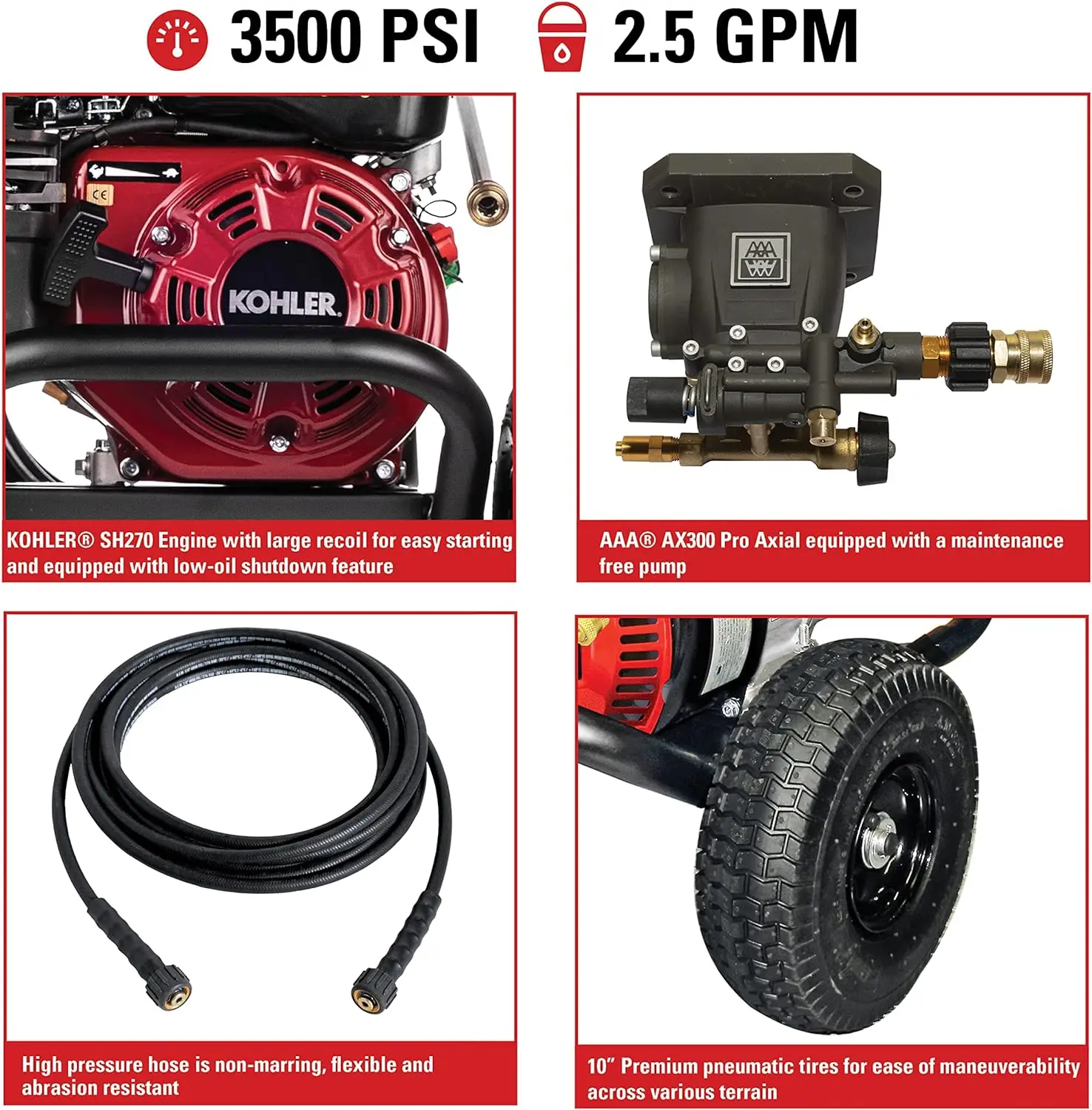 Cleaning CM61118-S Clean Machine 3500 PSI Gas Pressure Washer, 2.5 GPM, Kohler SH270 Engine, Includes 15-Inch Surface