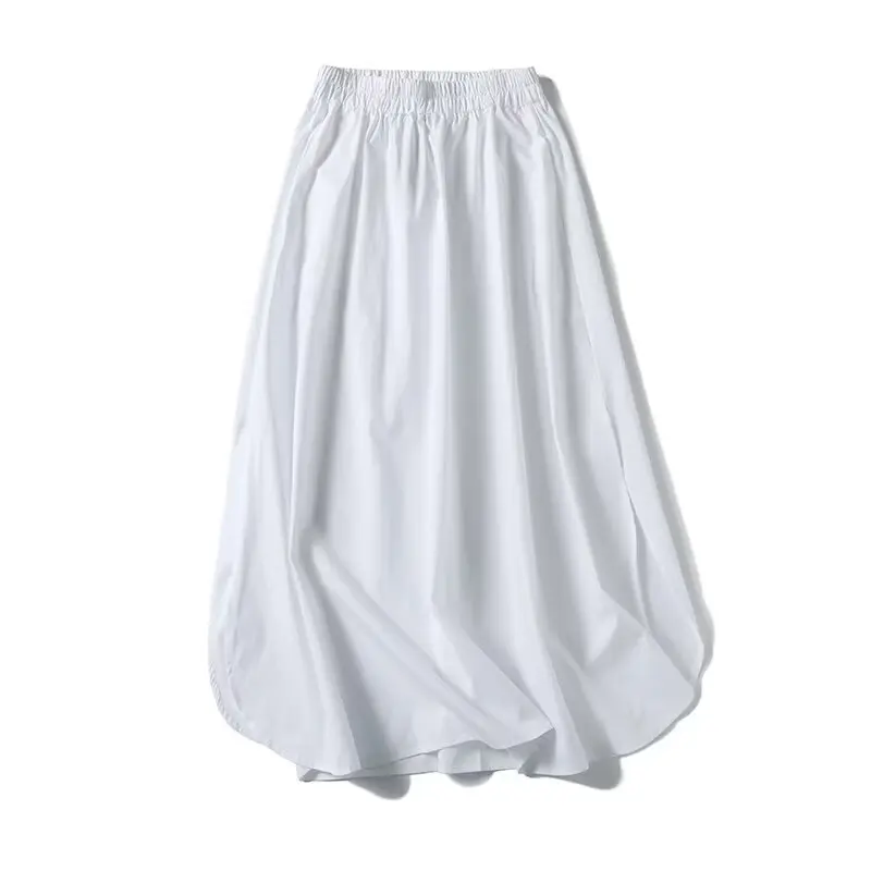 Jenny&Dave French Minimalism Commuter Casual Skirts Womens Fashion Elegant White Cotton A-line Midi Skirt For Summer