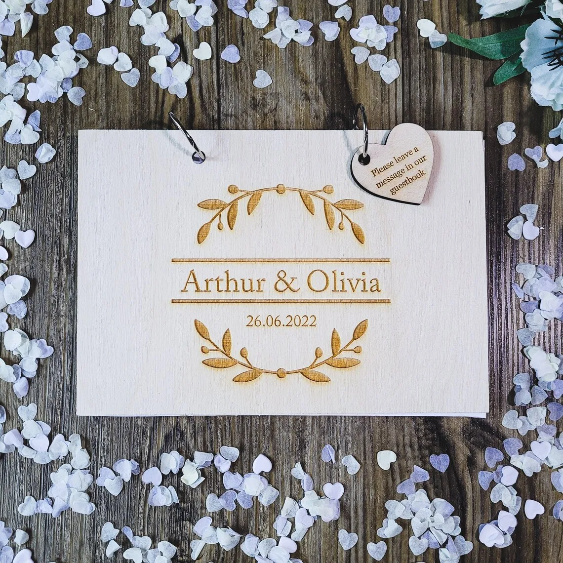 

Wreath Personalised Wedding Guest Book | Rustic Wedding Decor | Wooden Guest Book Alternative | Unique Wedding Guestbook