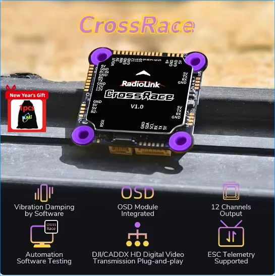 Radiolink CrossRace Flight Controller 12CH Output OSD Integrated, Compatible 4-in-1 ESC Plug-and-play and 2-8 Axis Multirotor