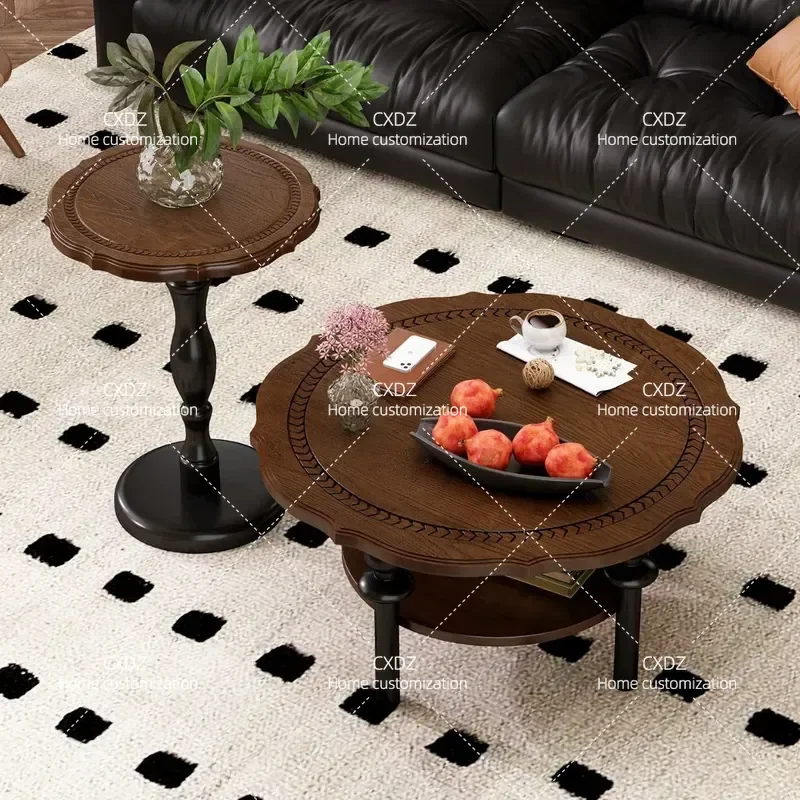 Medieval Solid Wood Coffee Table Retro Round Side Table for Living Room Small Apartment Sofa End Table 2026 New Home