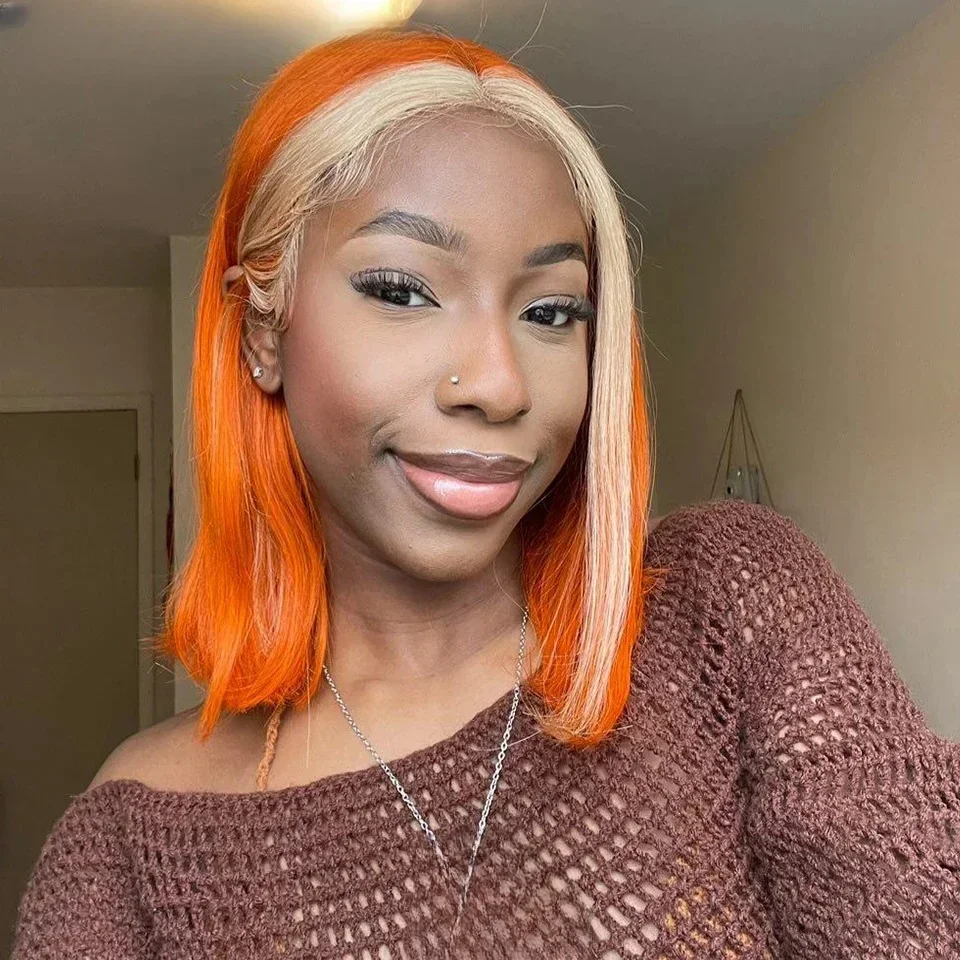 Short Orange Straight Bob Wig Ginger Orange With 613 Blond Human Hair Lace Front Wigs For Women Cosplay 13x5x1 Lace Front Wigs