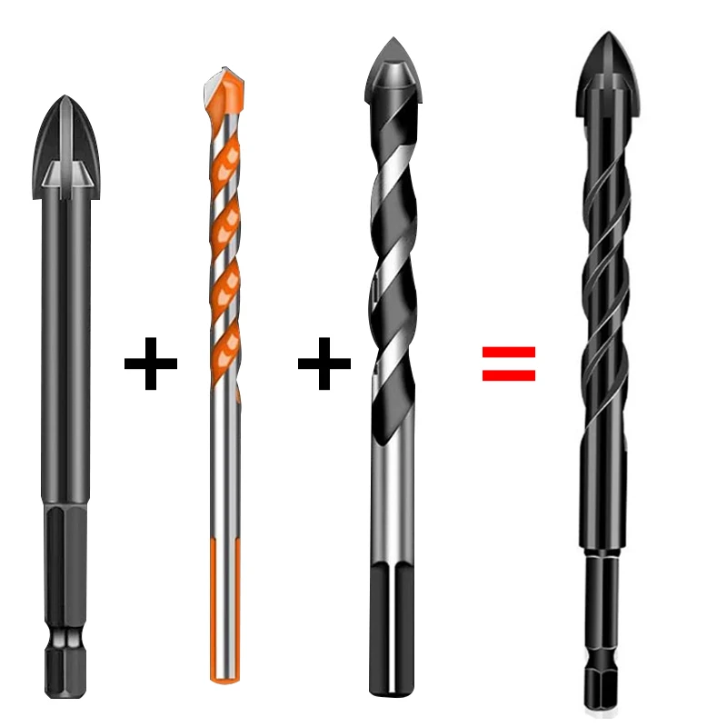 Broca multifuncional em liga resistente yg6x, 3-12mm, buraco de perfuração com 4 bordas de corte para broca elétrica