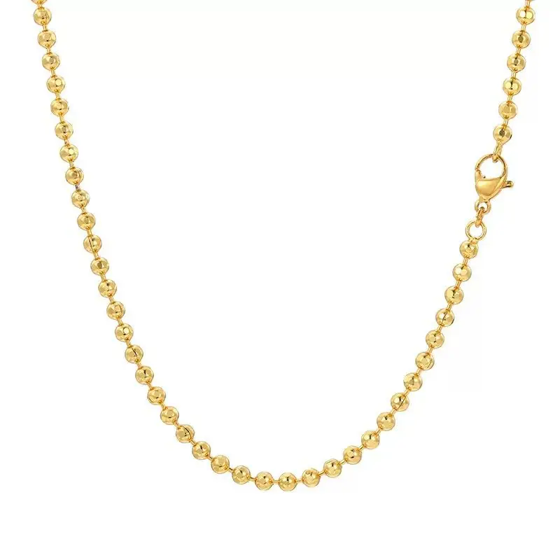 XP Jewelry -- 45 cm x 3 mm 24 k Pure Gold Plated Beads Chains Necklaces for Women Men Matching Pendants